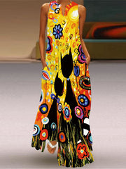 Ärmelloses Maxikleid mit V-Ausschnitt und Print