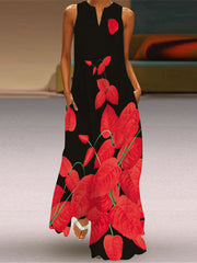 Ärmelloses Maxikleid mit V-Ausschnitt und Print