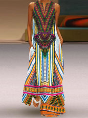 Vestido sexy de verano sin mangas con cuello en V estampado