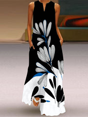 Ärmelloses Maxikleid mit V-Ausschnitt und Print