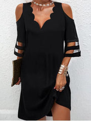 V Neck Off Shoulder Casual Dress