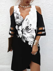 V Neck Off Shoulder Casual Dress