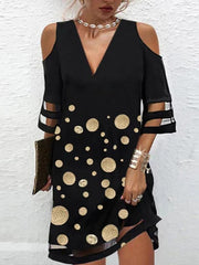 V Neck Off Shoulder Casual Dress