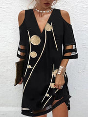 V Neck Off Shoulder Casual Dress