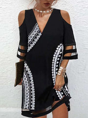 V Neck Off Shoulder Casual Dress