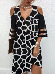 V Neck Off Shoulder Casual Dress