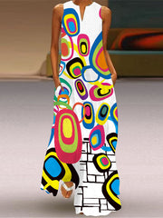 Vestido largo estampado con cuello en V y sin mangas