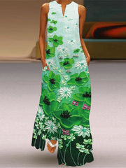 Ärmelloses Maxikleid mit V-Ausschnitt und Print