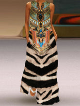 Vestido europeo con falda larga, sin mangas, cuello en V y bolsillo estampado