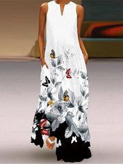 Vestido maxi sin mangas con cuello en V y estampado