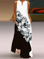 Vestido maxi sin mangas con cuello en V y estampado