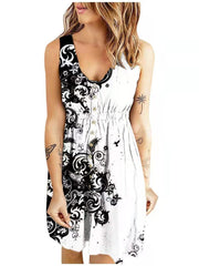 Printed Button Casual Tank Top Dress
