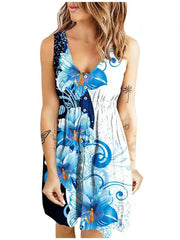 Printed Button Casual Tank Top Dress