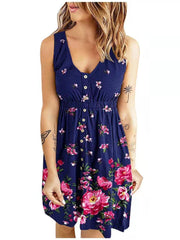 Printed Button Casual Tank Top Dress