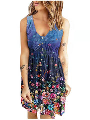 Printed Button Casual Tank Top Dress