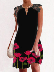 Vestido de manga corta con estampado de encaje