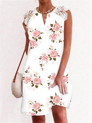 Vestido de manga corta con estampado de encaje