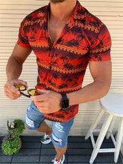 Camisa informal con cuello en V y estampado de coco para hombre