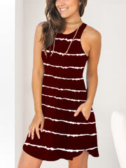 Striped Print V-Neck Slip Dress