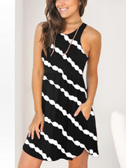 Striped Print V-Neck Slip Dress