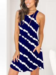 Striped Print V-Neck Slip Dress