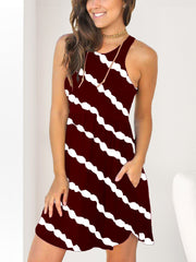 Striped Print V-Neck Slip Dress