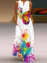 Vestido oversize con cuello en V estampado