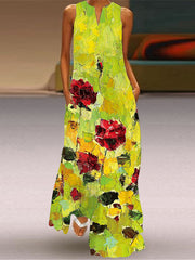 Vestido sin mangas multicolor con cuello en V