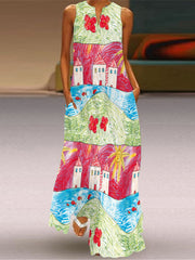 Vestido sin mangas multicolor con cuello en V