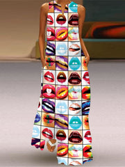 Vestido sin mangas multicolor con cuello en V