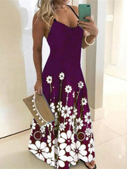 V-neck Positioning Floral Suspender Dress
