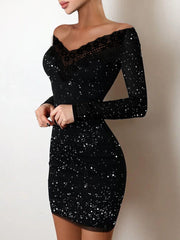 Slim Fit Bronzing Word Shoulder Bag Hip Black Dress