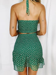 Rückenfreies Neckholder-Tanktop, zweiteiliges Halbrock-Set