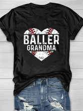 Camiseta de manga corta con estampado de corazón de abuela de béisbol