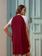 Round Neck Casual Print Stitching Loose Dress
