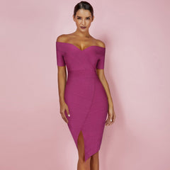 V-Ausschnitt Kurzarm Gestreiftes Overknee-Bandagekleid HK19155