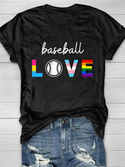 Camiseta de manga corta con estampado de béisbol Love