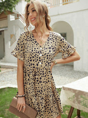 Short Sleeve V Neck High Waist Skirt