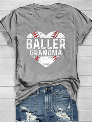 Baseball Granma Herz-Print Kurzarm-T-Shirt