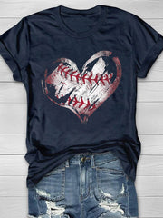 Camiseta de manga corta con estampado de corazón de béisbol