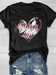Camiseta de manga corta con estampado de corazón de béisbol