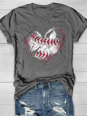 Camiseta de manga corta con estampado de corazón de béisbol