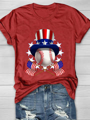 Kurzärmliges T-Shirt mit Baseball-Flaggen-Print