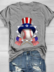 Kurzärmliges T-Shirt mit Baseball-Flaggen-Print