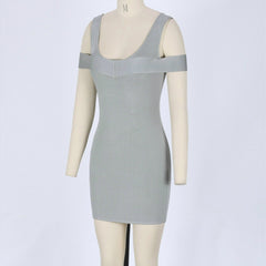 Mini-Bandage-Kleid mit Rundhalsausschnitt und kurzen Ärmeln, gestreift, SW040