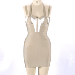 Vestido mini de vendaje con cuello halter, sin mangas y espalda descubierta SW031