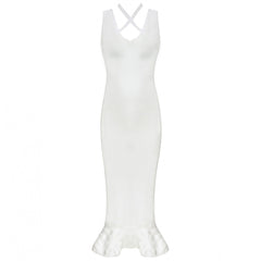 Ärmelloses Bandage-Kleid mit Trägern und Fischschwanz über dem Knie HB5485