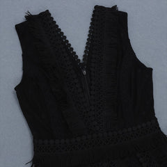 Vestido maxi ajustado de gasa sin mangas con cuello en V HB6178