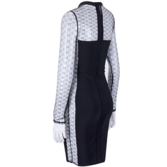 Rundhals Langarm Mesh Mini Bandage Kleid HI953