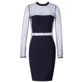 Round Neck Long Sleeve Mesh Mini Bandage Dress HI953